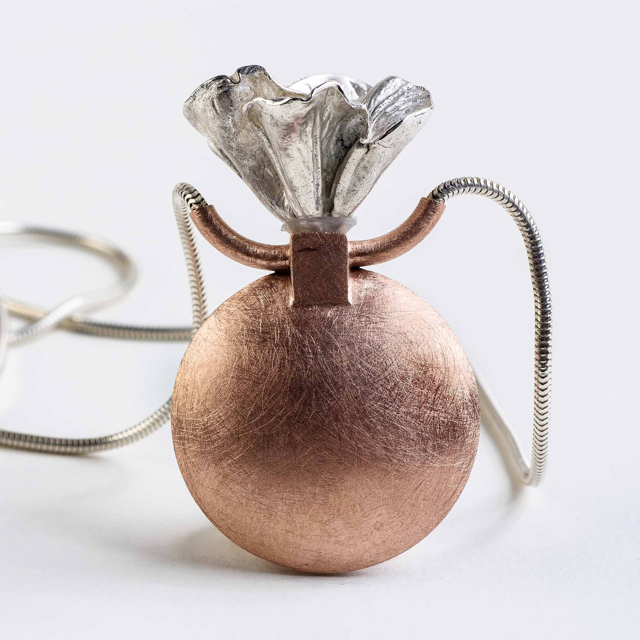 Copper Bottle Pendant with Silver and Plated Brass